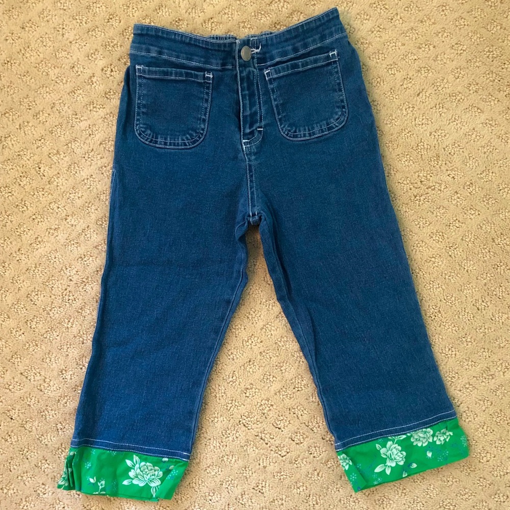 Hartstrings Jeans with green fabric trim hem